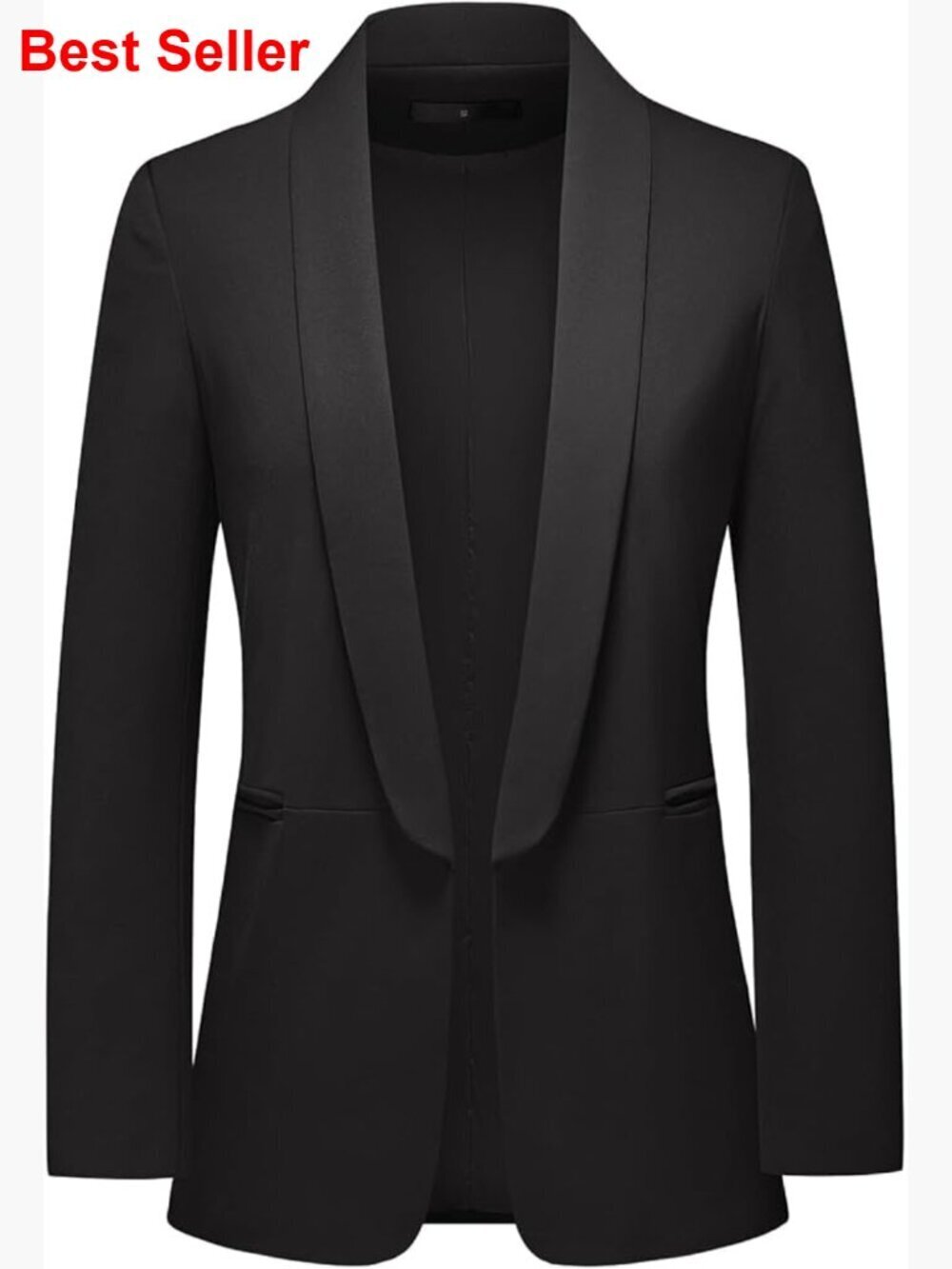 Long Sleeve Open Front Blazer with Pockets Polyester Blend Fabric